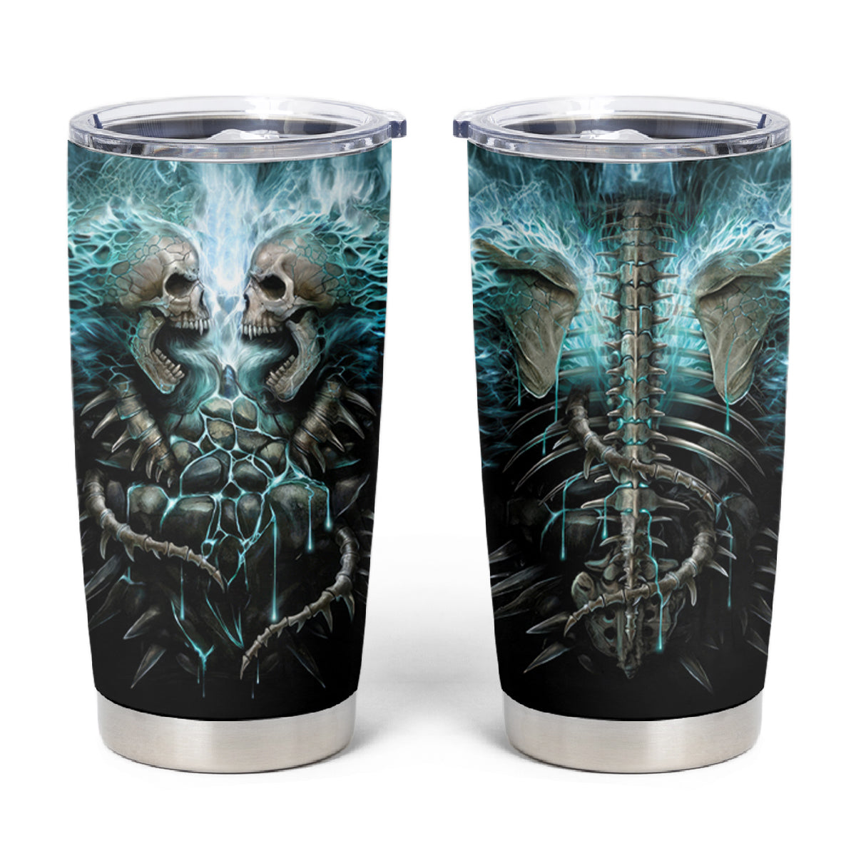 Flame Twin Skull Tumbler Cup Skeleton Inside - Wonder Print Shop