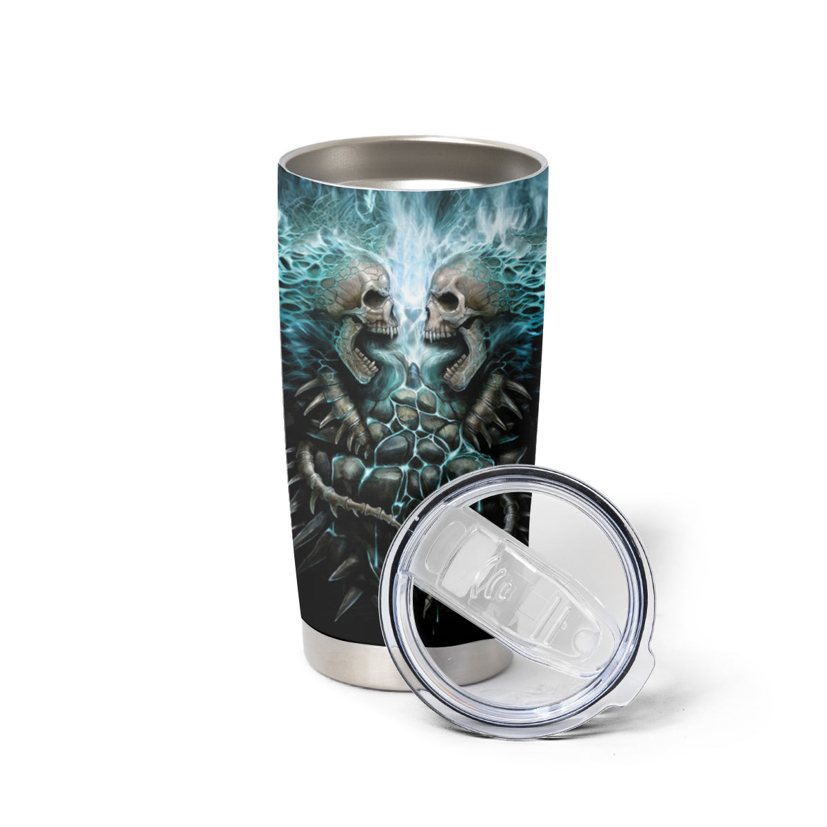 Flame Twin Skull Tumbler Cup Skeleton Inside - Wonder Print Shop