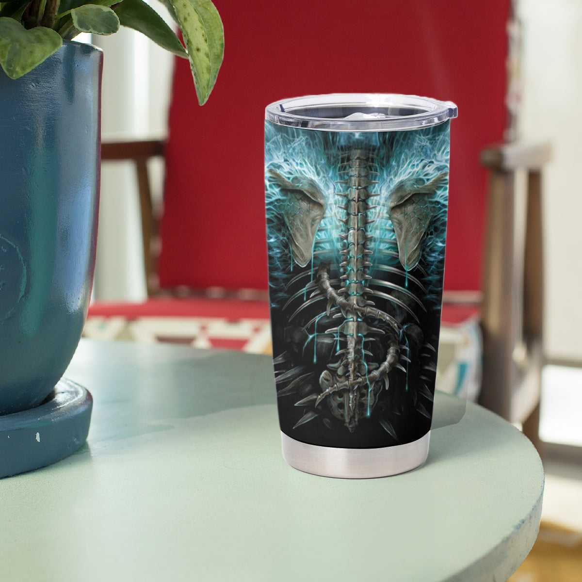 Flame Twin Skull Tumbler Cup Skeleton Inside - Wonder Print Shop