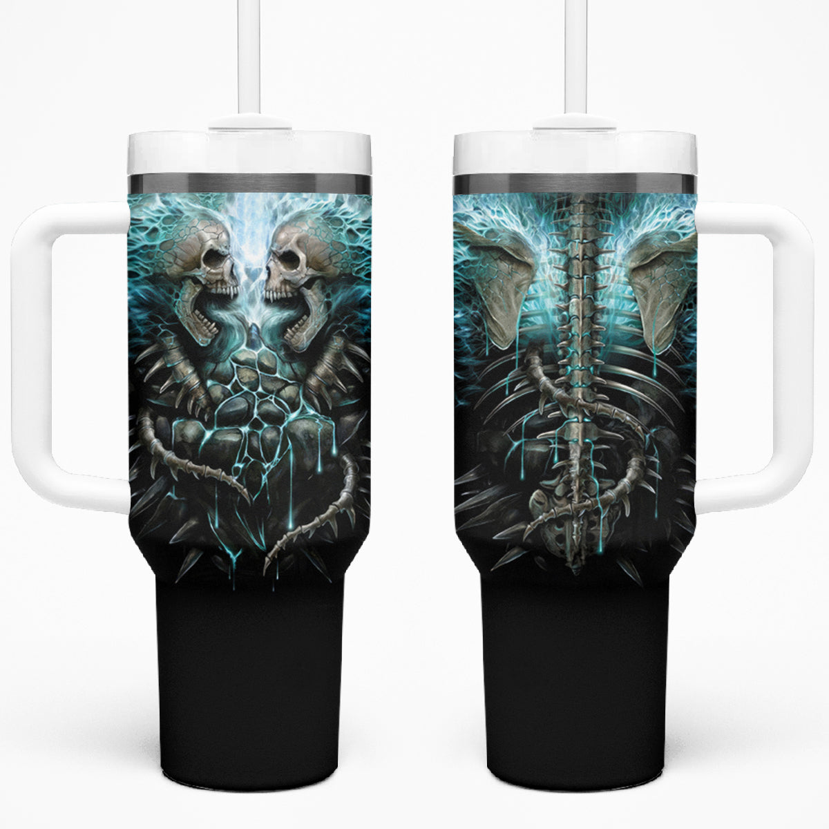 Flame Twin Skull Tumbler With Handle Skeleton Inside - Wonder Print Shop