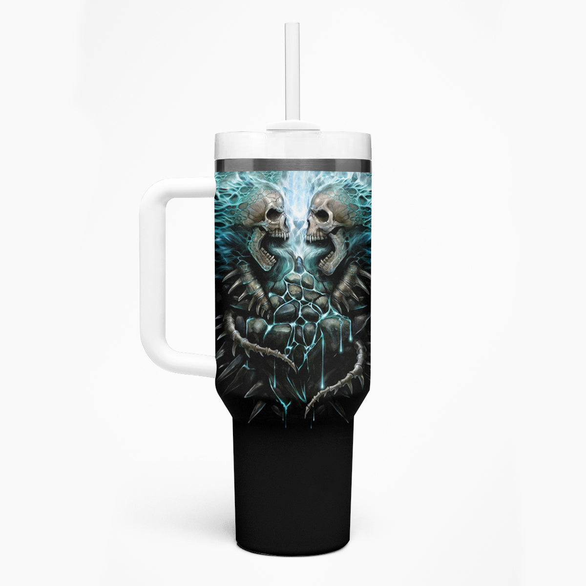 Flame Twin Skull Tumbler With Handle Skeleton Inside - Wonder Print Shop