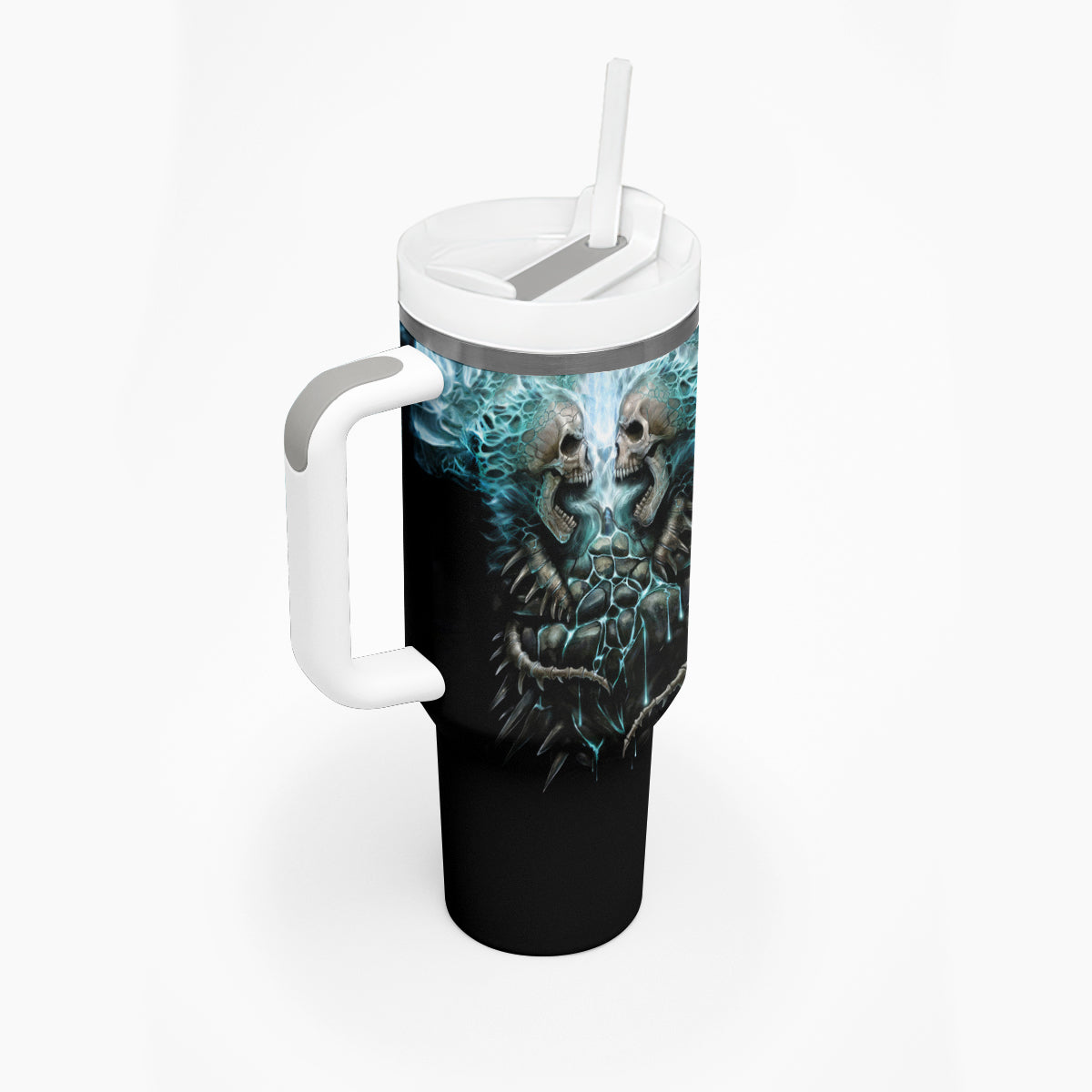Flame Twin Skull Tumbler With Handle Skeleton Inside - Wonder Print Shop