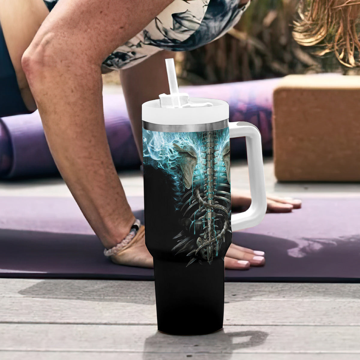 Flame Twin Skull Tumbler With Handle Skeleton Inside - Wonder Print Shop