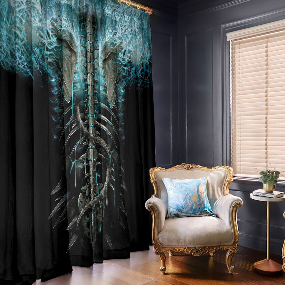 Flame Twin Skull Window Curtain Skeleton Inside - Wonder Print Shop