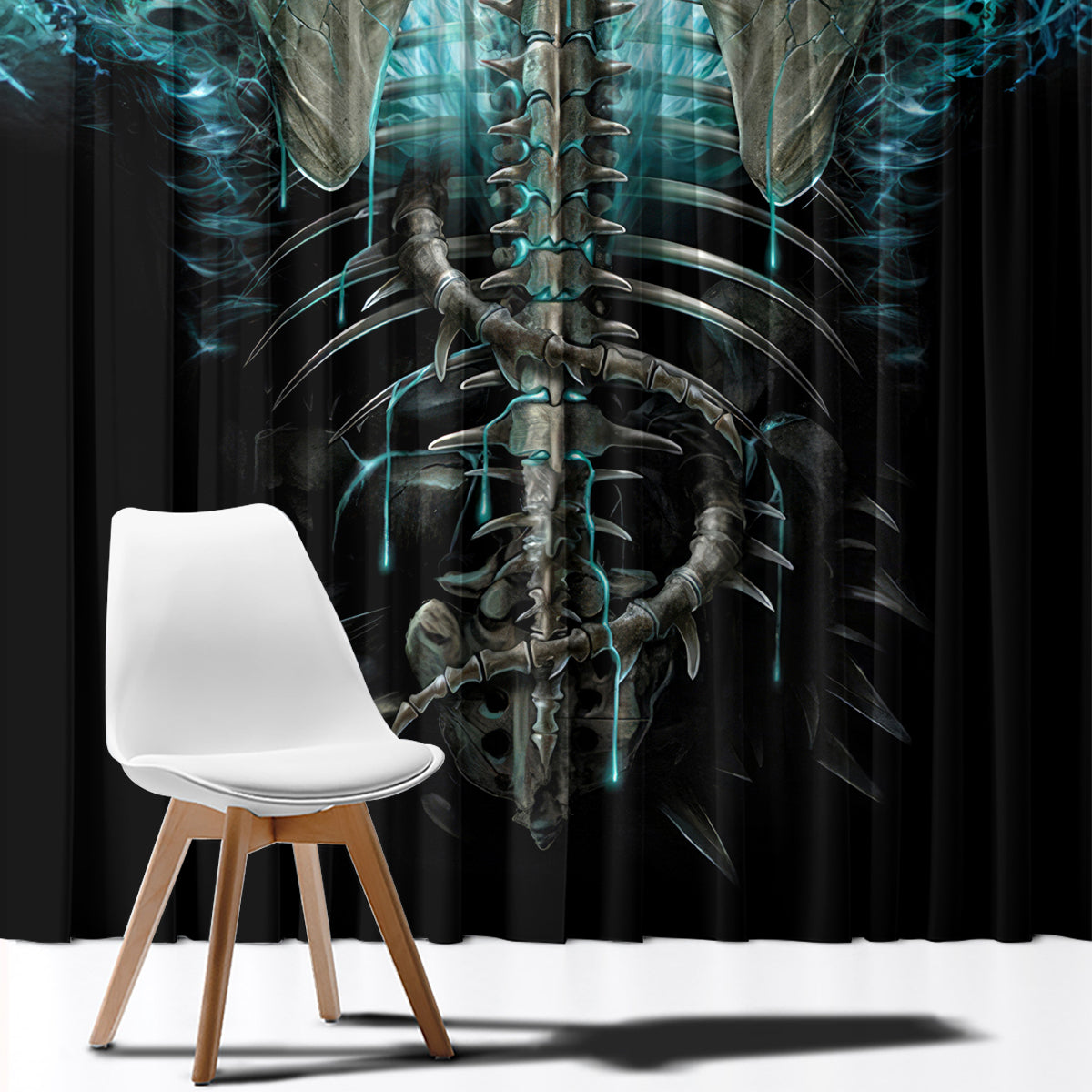 Flame Twin Skull Window Curtain Skeleton Inside - Wonder Print Shop