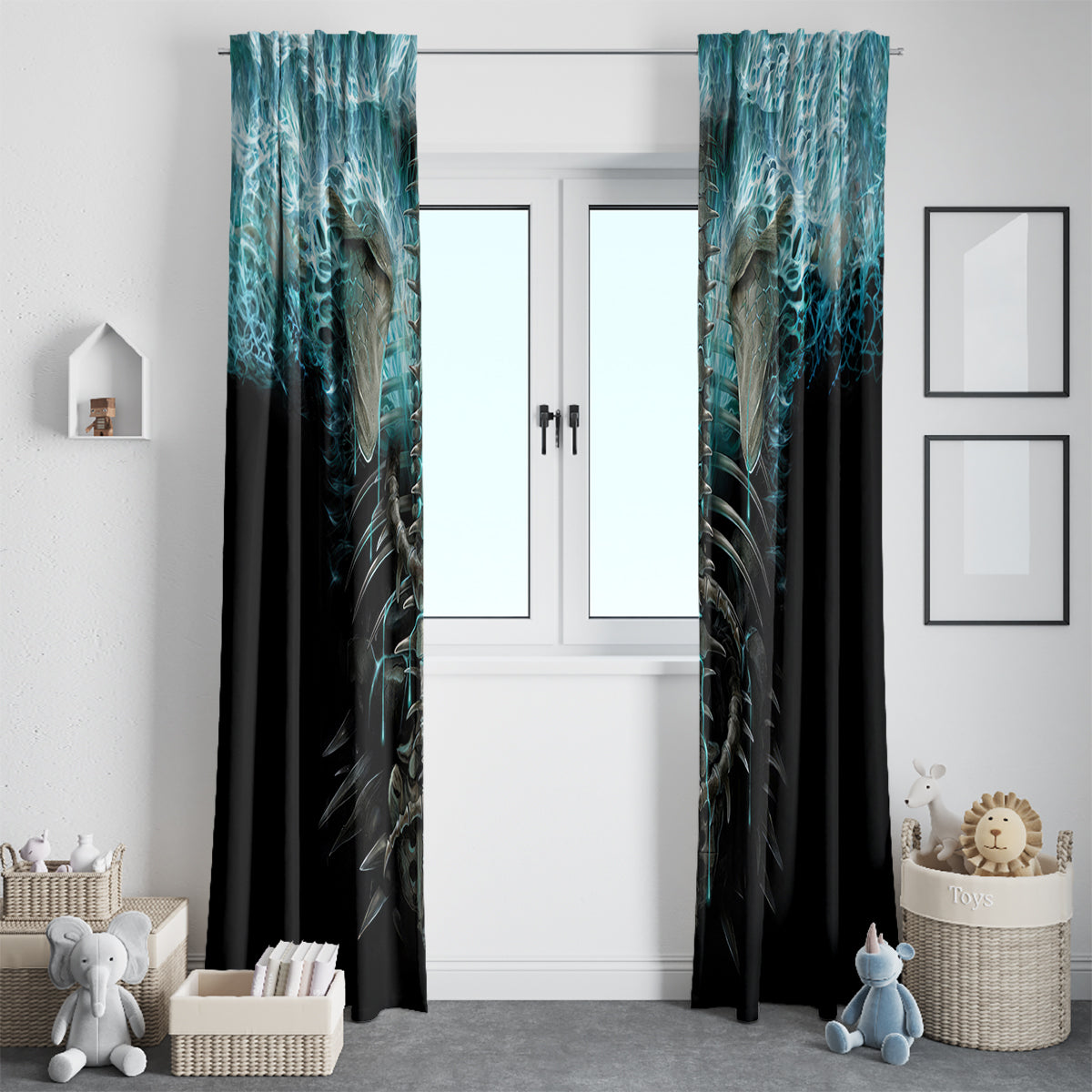 Flame Twin Skull Window Curtain Skeleton Inside - Wonder Print Shop