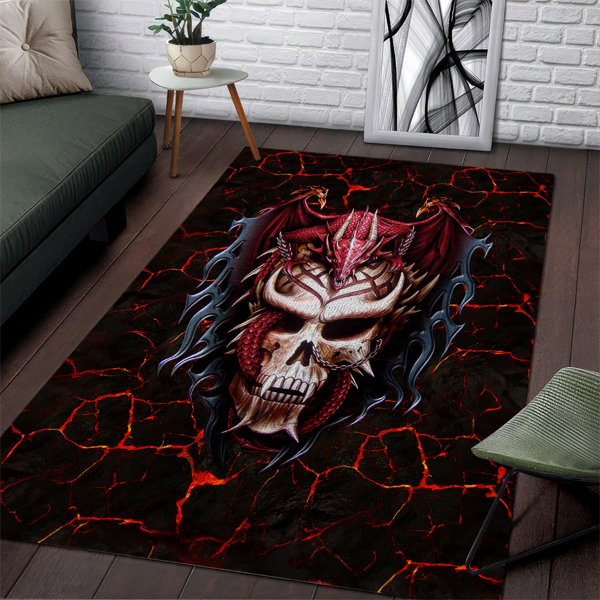 Infernal Draconic Skull Area Rug Embracing the Fiery Soul - Wonder Print Shop