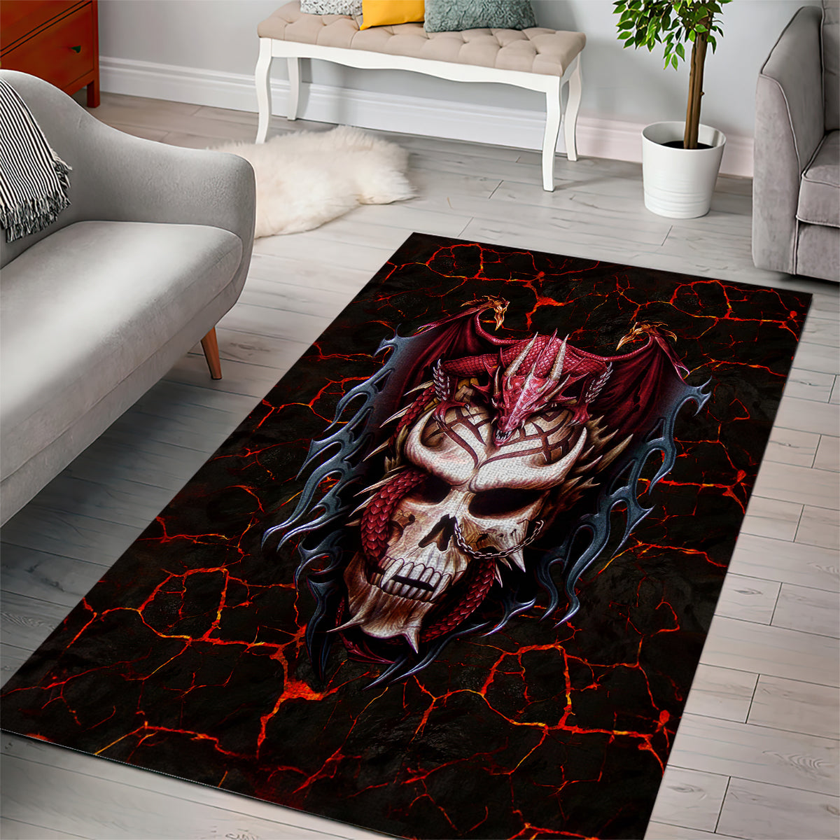 Infernal Draconic Skull Area Rug Embracing the Fiery Soul - Wonder Print Shop