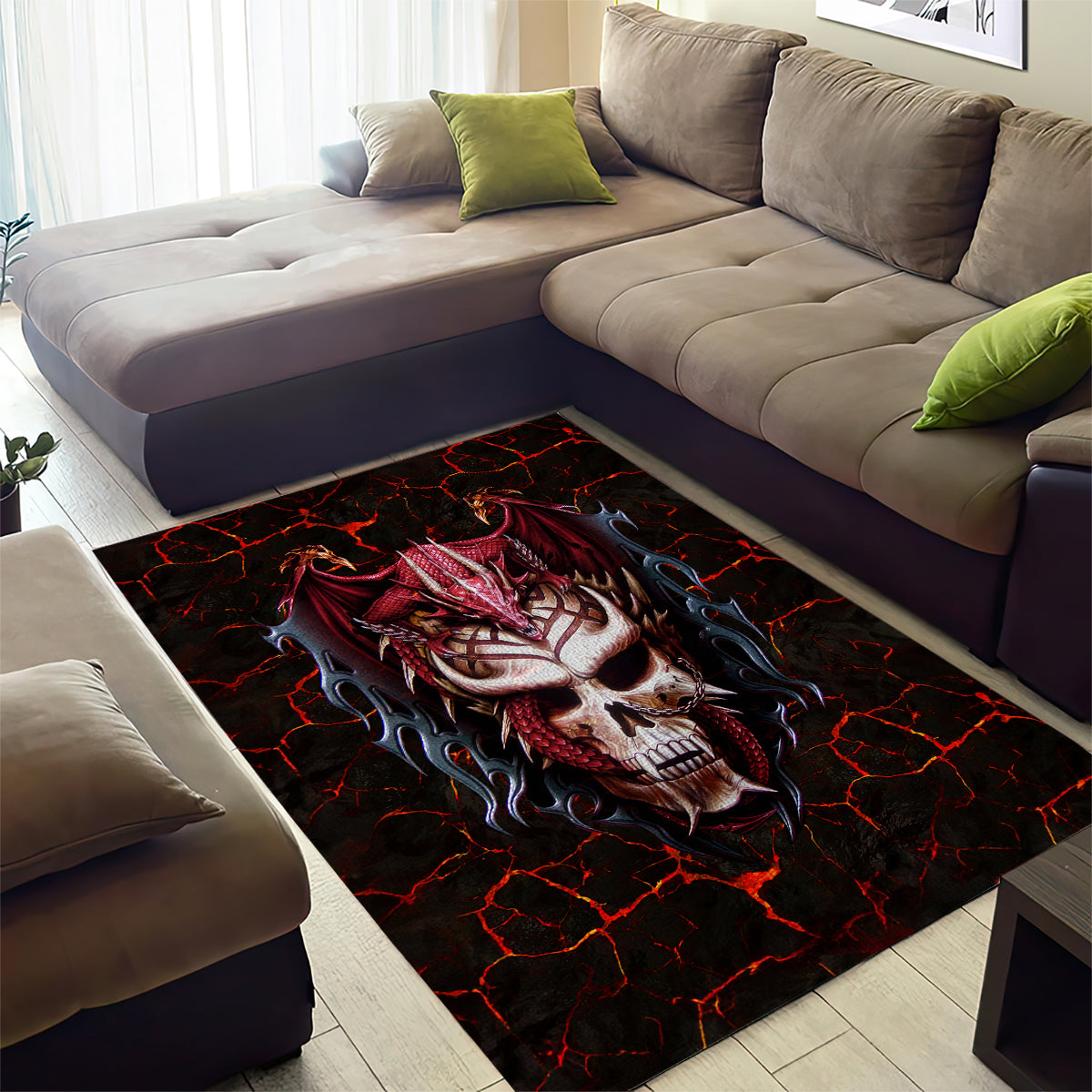 Infernal Draconic Skull Area Rug Embracing the Fiery Soul - Wonder Print Shop