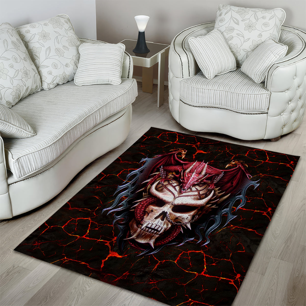 Infernal Draconic Skull Area Rug Embracing the Fiery Soul - Wonder Print Shop