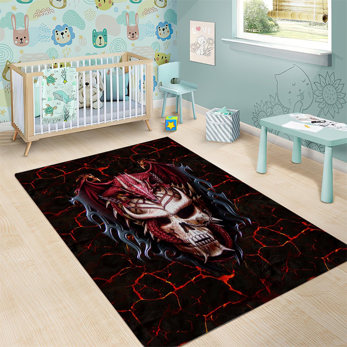 Infernal Draconic Skull Area Rug Embracing the Fiery Soul - Wonder Print Shop