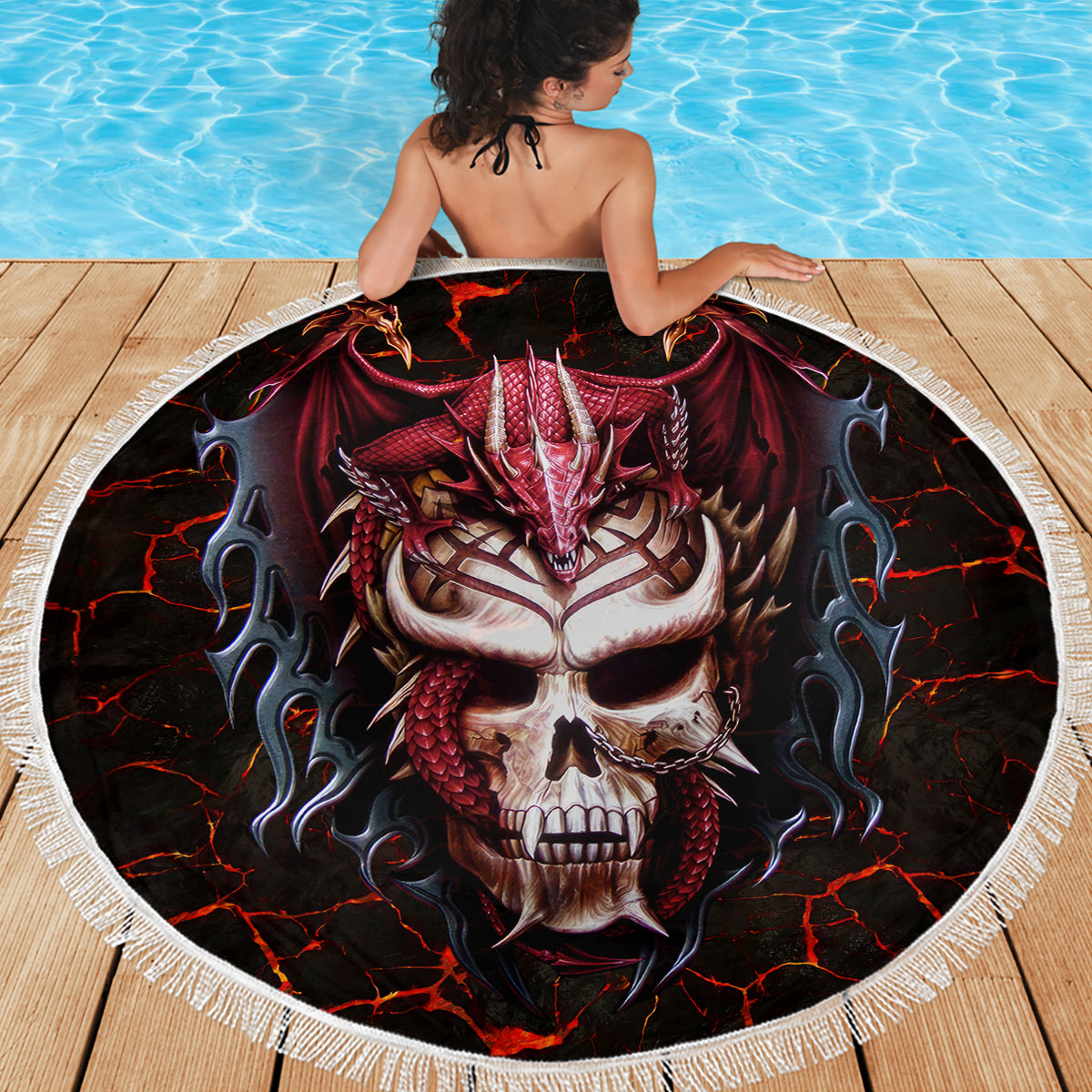 Infernal Draconic Skull Beach Blanket Embracing the Fiery Soul - Wonder Print Shop