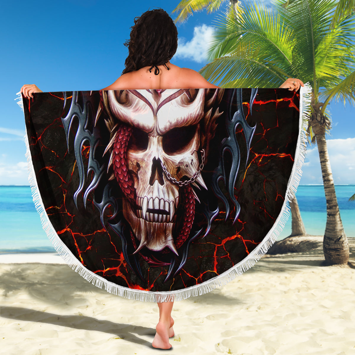 Infernal Draconic Skull Beach Blanket Embracing the Fiery Soul - Wonder Print Shop