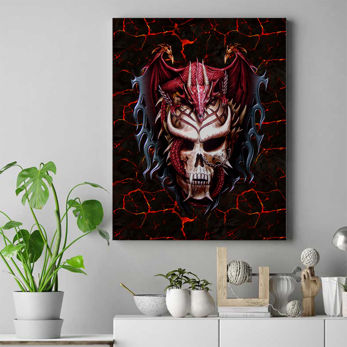 Infernal Draconic Skull Canvas Wall Art Embracing the Fiery Soul - Wonder Print Shop