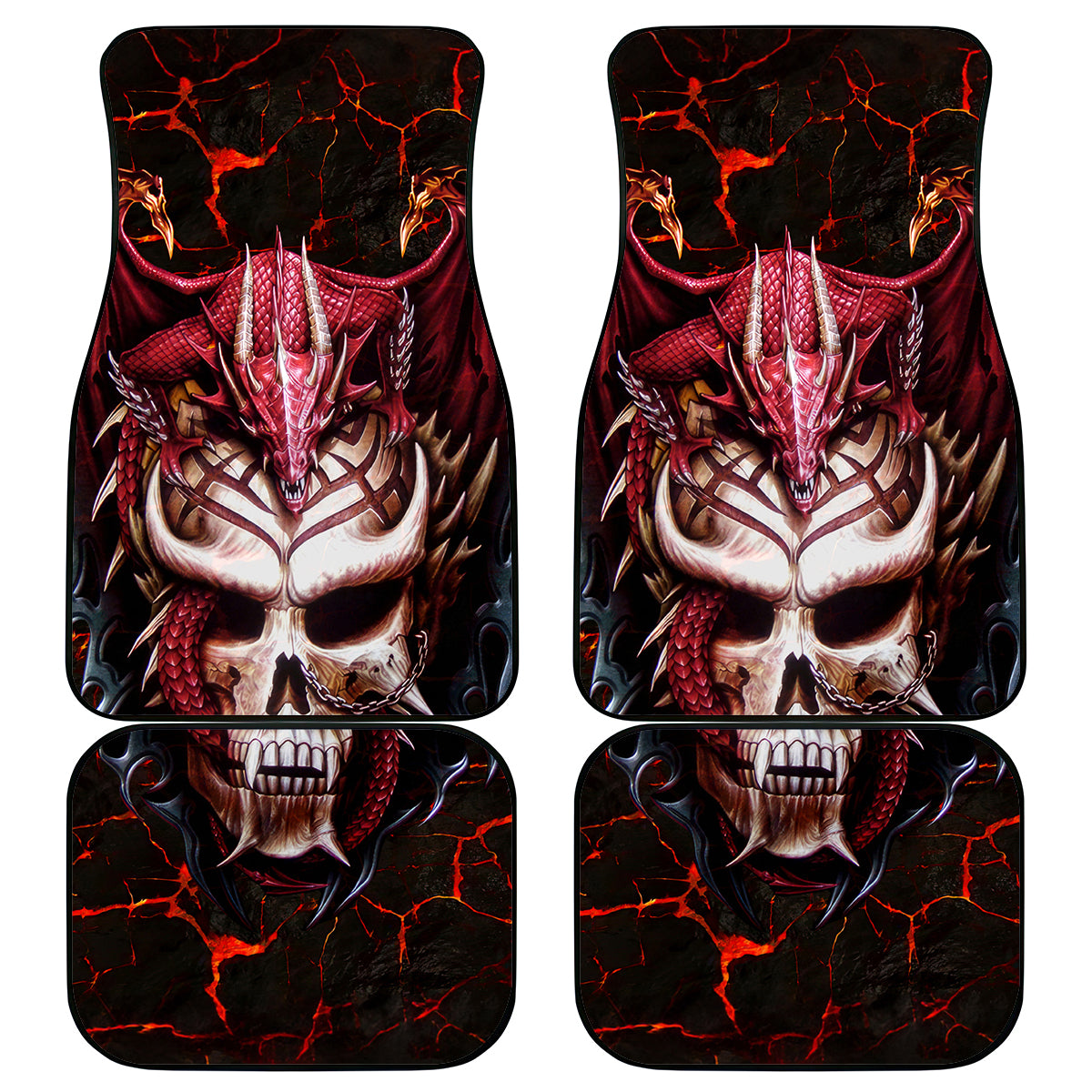 Infernal Draconic Skull Car Mats Embracing the Fiery Soul - Wonder Print Shop