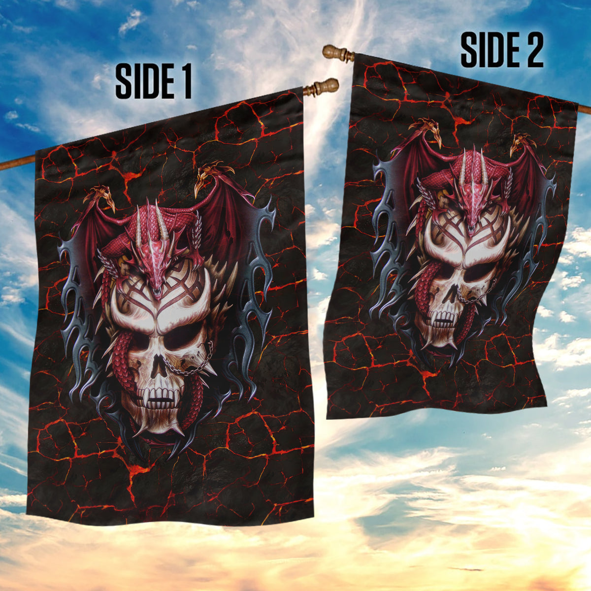 Infernal Draconic Skull Garden Flag Embracing the Fiery Soul - Wonder Print Shop