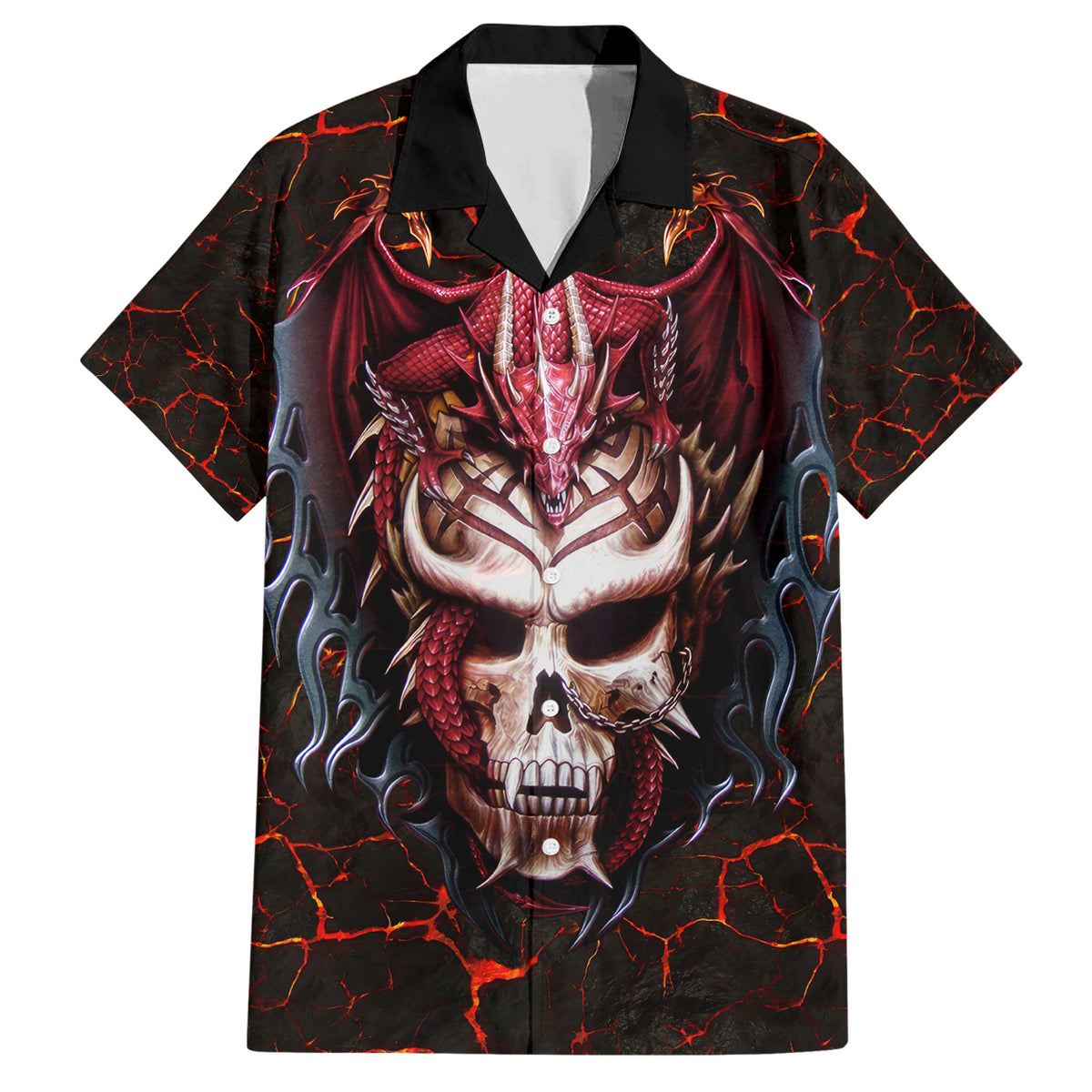 Infernal Draconic Skull Hawaiian Shirt Embracing the Fiery Soul - Wonder Print Shop