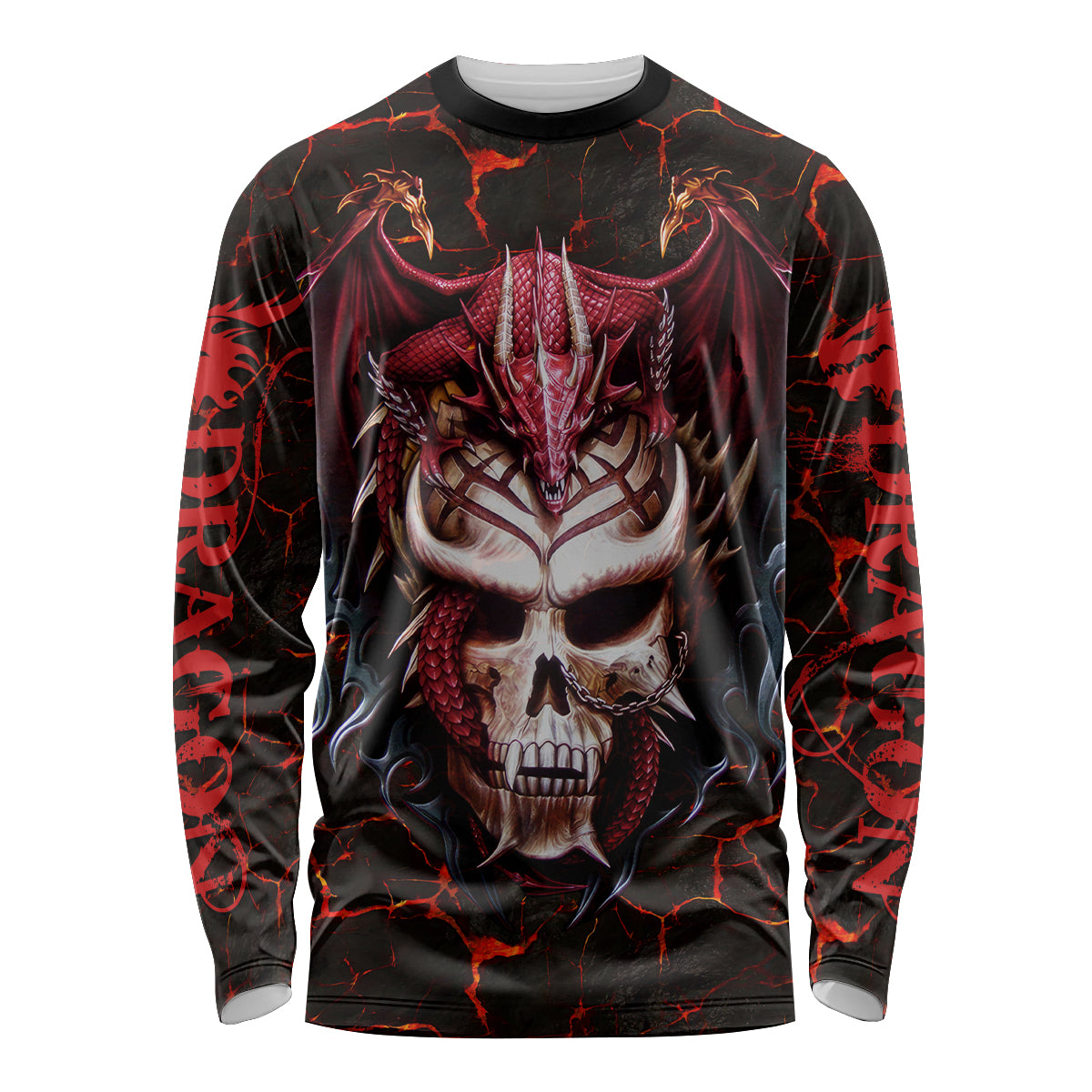 Infernal Draconic Skull Long Sleeve Shirt Embracing the Fiery Soul - Wonder Print Shop