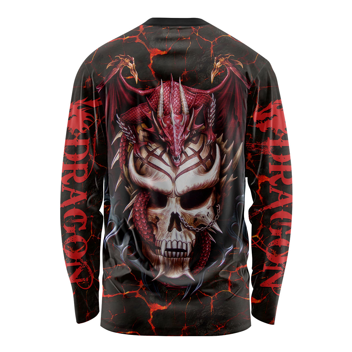 Infernal Draconic Skull Long Sleeve Shirt Embracing the Fiery Soul - Wonder Print Shop