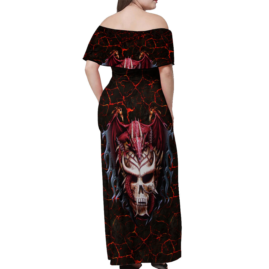 Infernal Draconic Skull Off Shoulder Maxi Dress Embracing the Fiery Soul - Wonder Print Shop