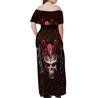 Infernal Draconic Skull Off Shoulder Maxi Dress Embracing the Fiery Soul - Wonder Print Shop
