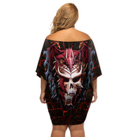 Infernal Draconic Skull Off Shoulder Short Dress Embracing the Fiery Soul - Wonder Print Shop
