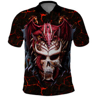 Infernal Draconic Skull Polo Shirt Embracing the Fiery Soul - Wonder Print Shop