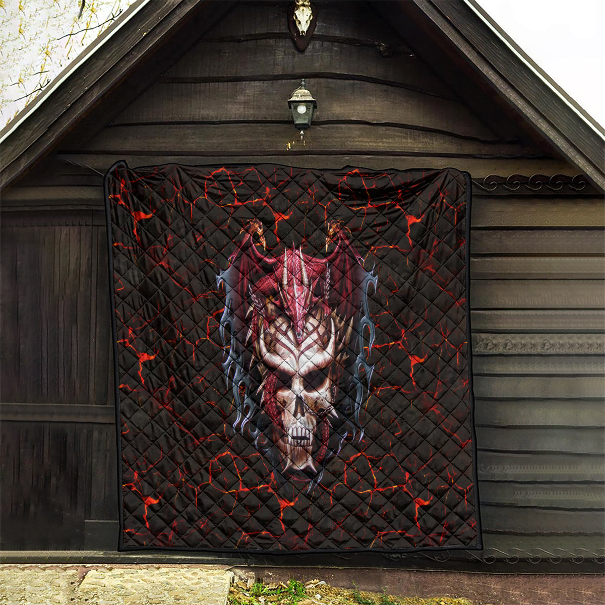 Infernal Draconic Skull Quilt Embracing the Fiery Soul - Wonder Print Shop