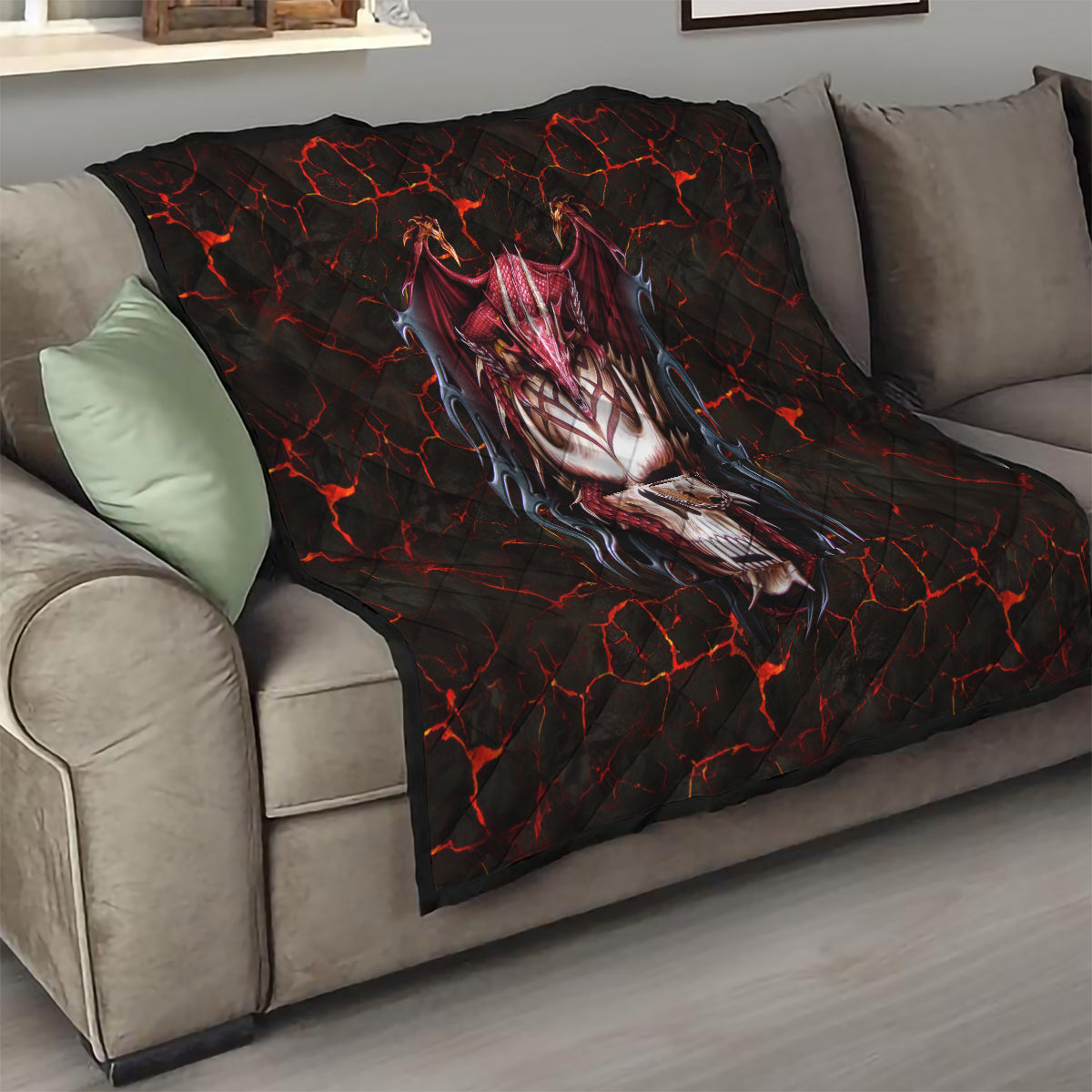 Infernal Draconic Skull Quilt Embracing the Fiery Soul - Wonder Print Shop