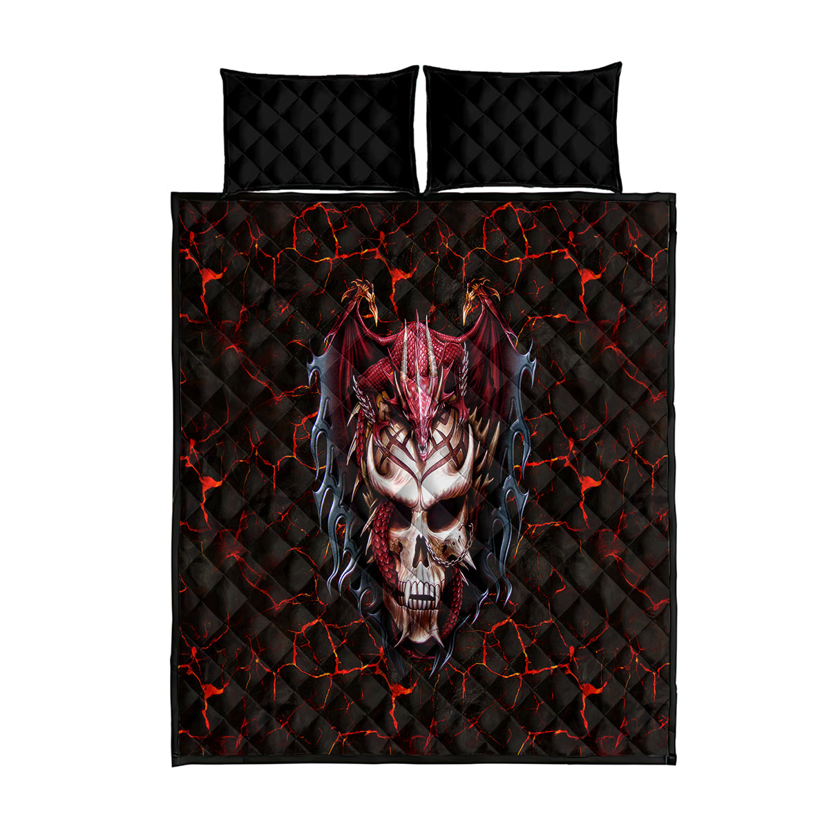 Infernal Draconic Skull Quilt Bed Set Embracing the Fiery Soul - Wonder Print Shop