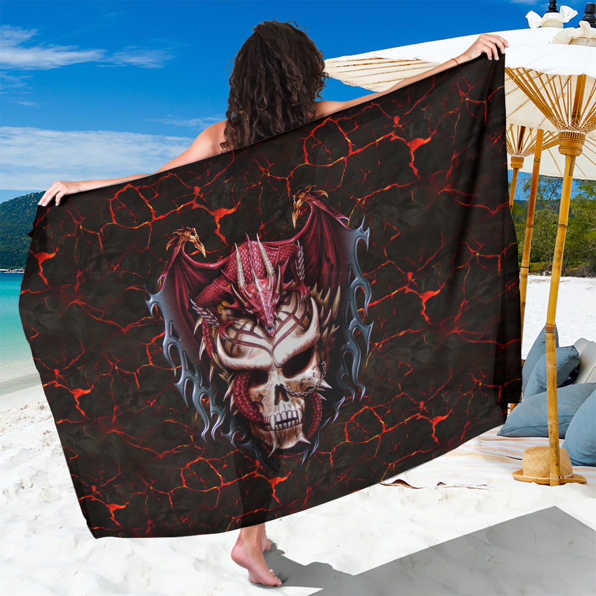 Infernal Draconic Skull Sarong Embracing the Fiery Soul - Wonder Print Shop