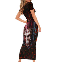 Infernal Draconic Skull Short Sleeve Bodycon Dress Embracing the Fiery Soul - Wonder Print Shop