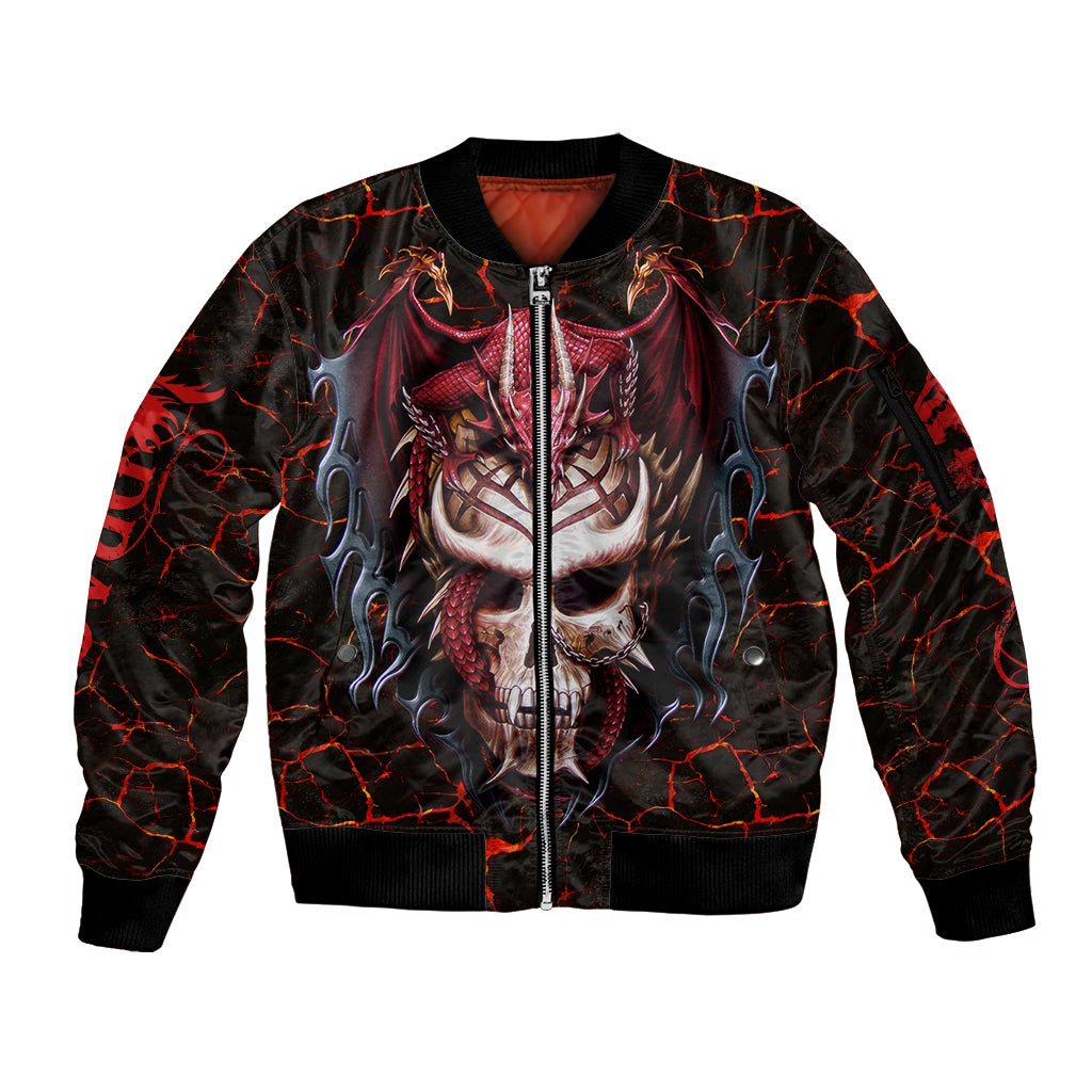 Infernal Draconic Skull Sleeve Zip Bomber Jacket Embracing the Fiery Soul - Wonder Print Shop