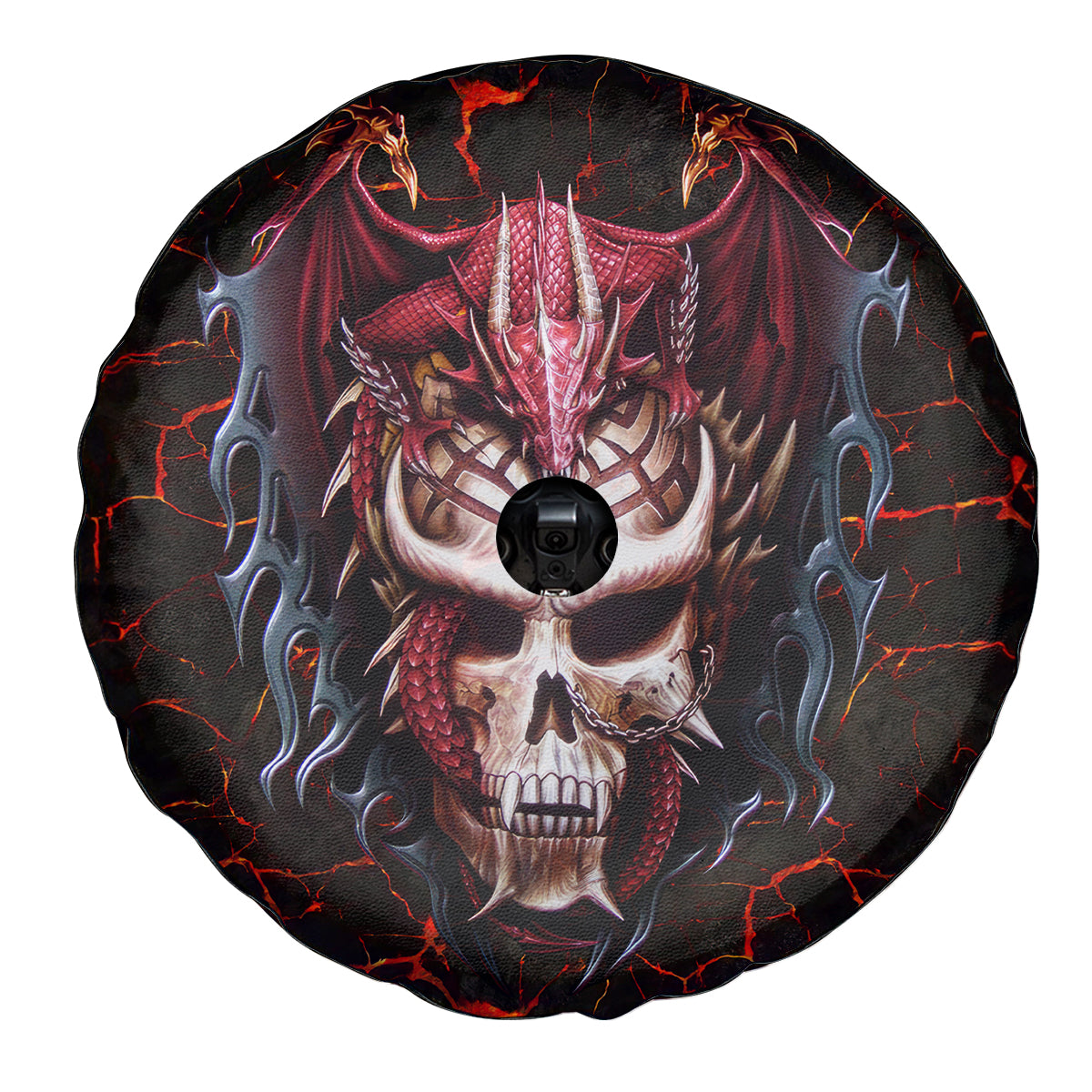 Infernal Draconic Skull Spare Tire Cover Embracing the Fiery Soul - Wonder Print Shop