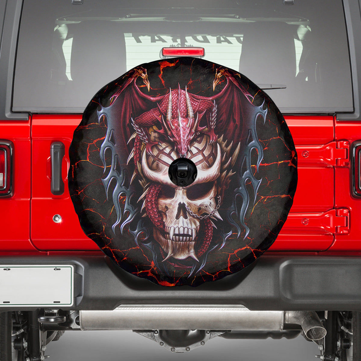 Infernal Draconic Skull Spare Tire Cover Embracing the Fiery Soul - Wonder Print Shop
