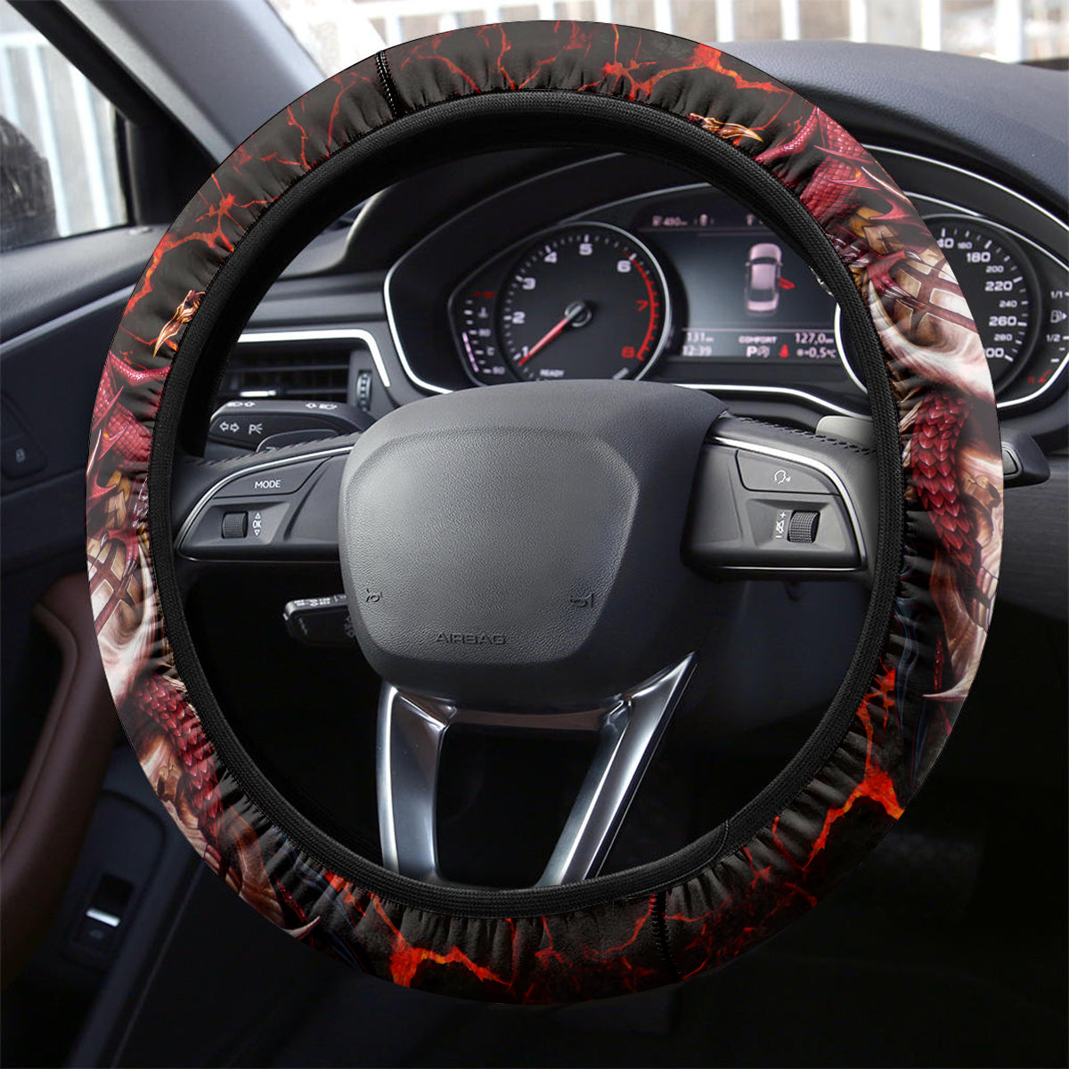 Infernal Draconic Skull Steering Wheel Cover Embracing the Fiery Soul - Wonder Print Shop