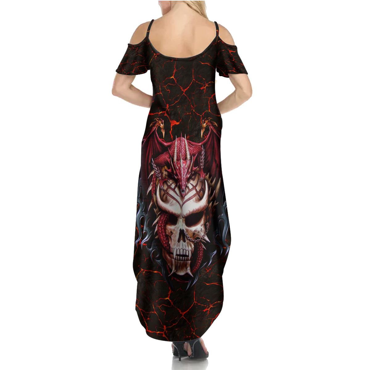 Infernal Draconic Skull Summer Maxi Dress Embracing the Fiery Soul - Wonder Print Shop
