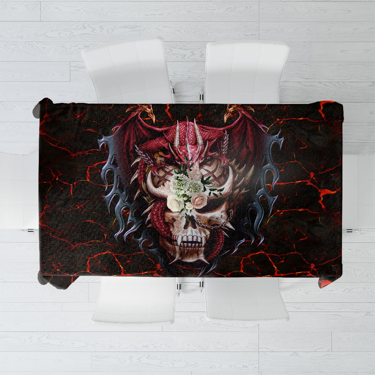 Infernal Draconic Skull Tablecloth Embracing the Fiery Soul - Wonder Print Shop