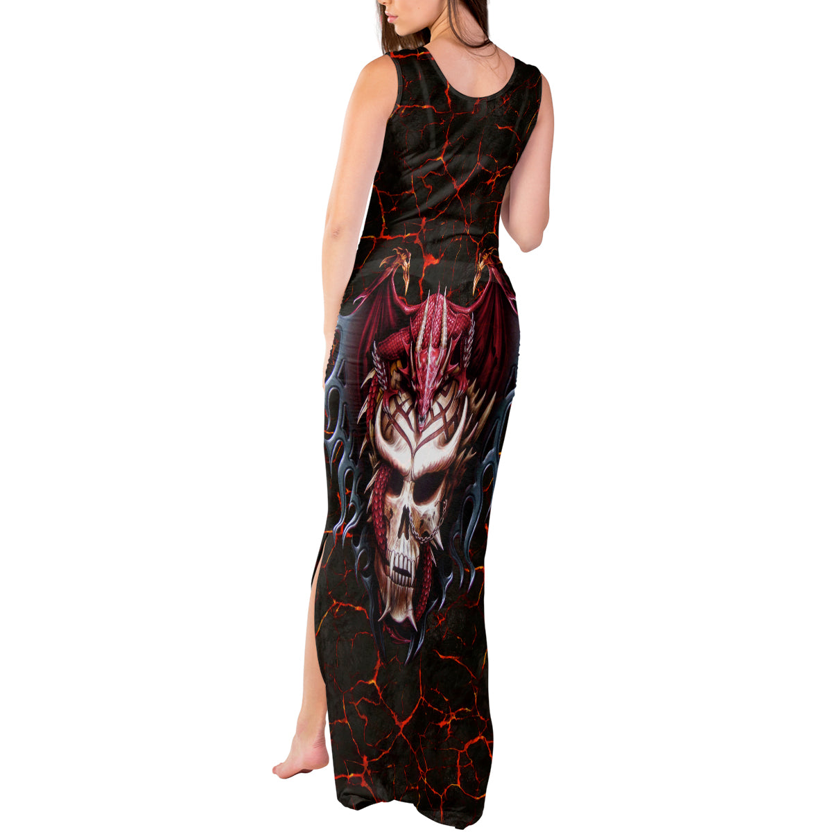 Infernal Draconic Skull Tank Maxi Dress Embracing the Fiery Soul - Wonder Print Shop