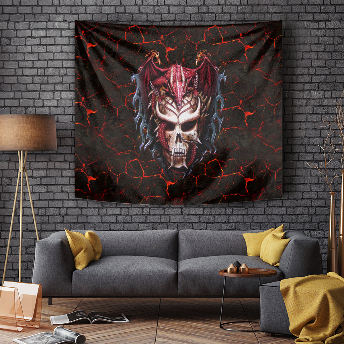 Infernal Draconic Skull Tapestry Embracing the Fiery Soul - Wonder Print Shop