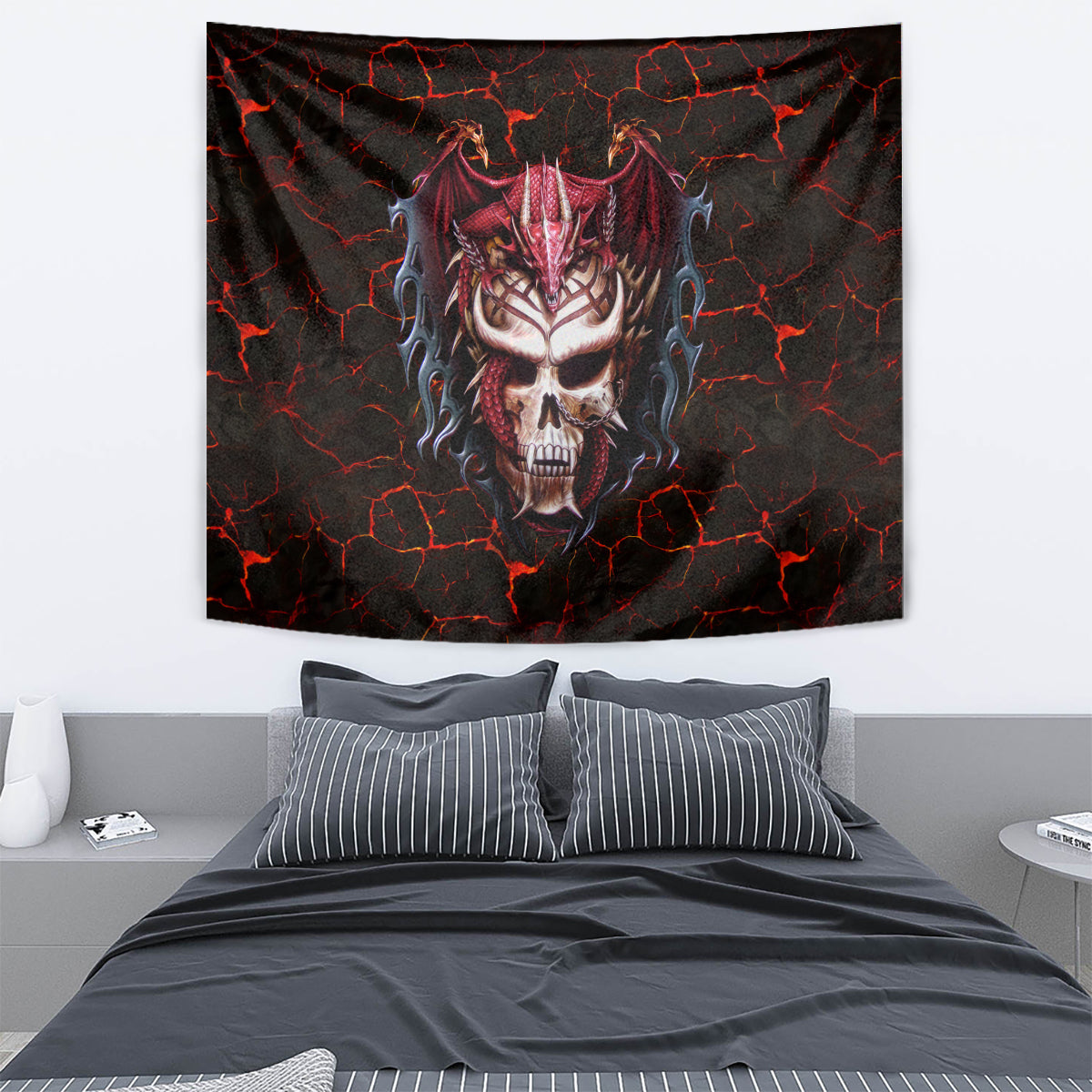 Infernal Draconic Skull Tapestry Embracing the Fiery Soul - Wonder Print Shop