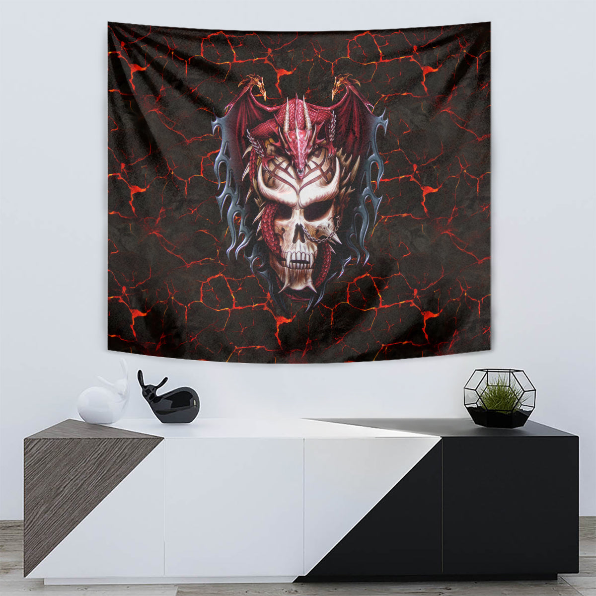 Infernal Draconic Skull Tapestry Embracing the Fiery Soul - Wonder Print Shop