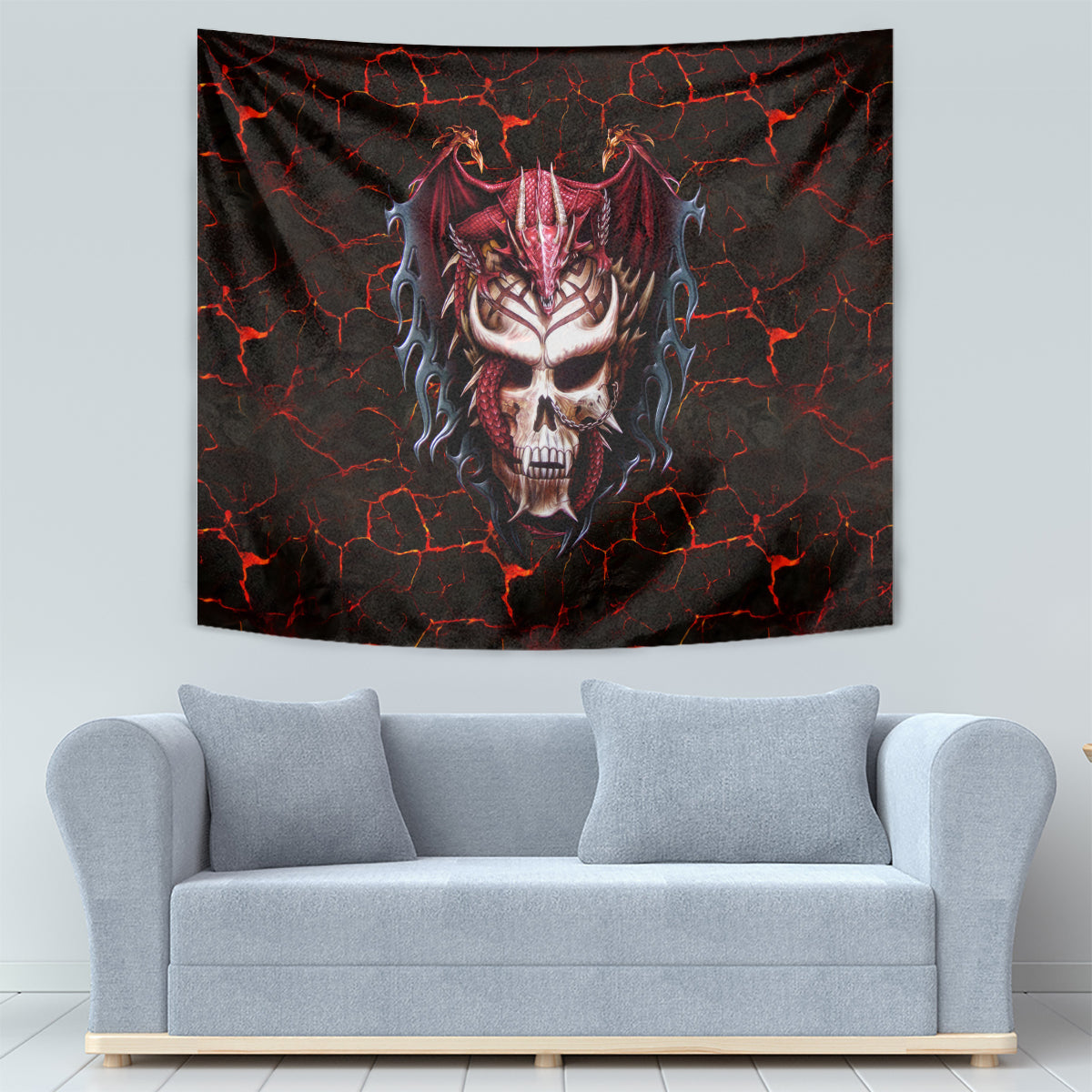 Infernal Draconic Skull Tapestry Embracing the Fiery Soul - Wonder Print Shop