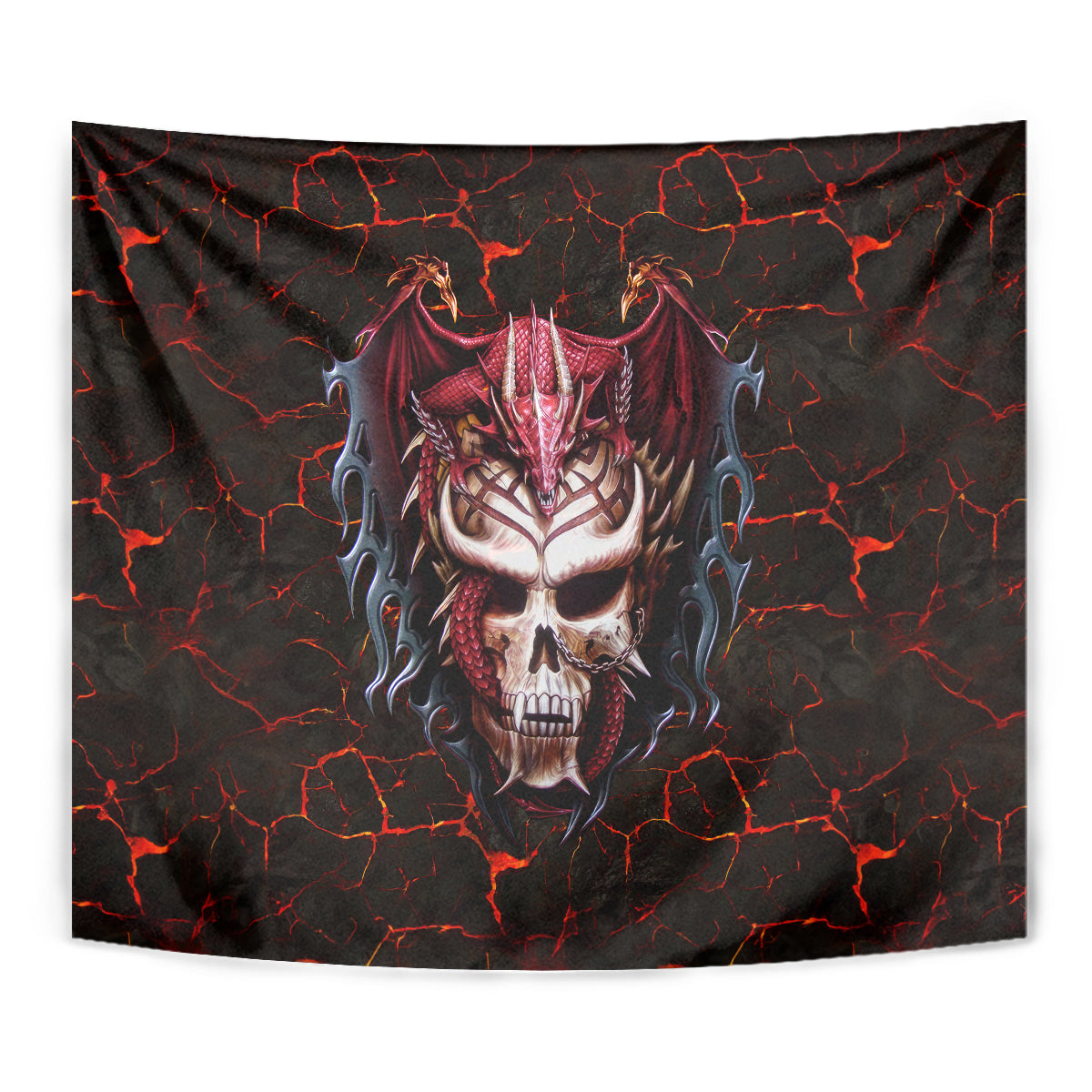 Infernal Draconic Skull Tapestry Embracing the Fiery Soul - Wonder Print Shop