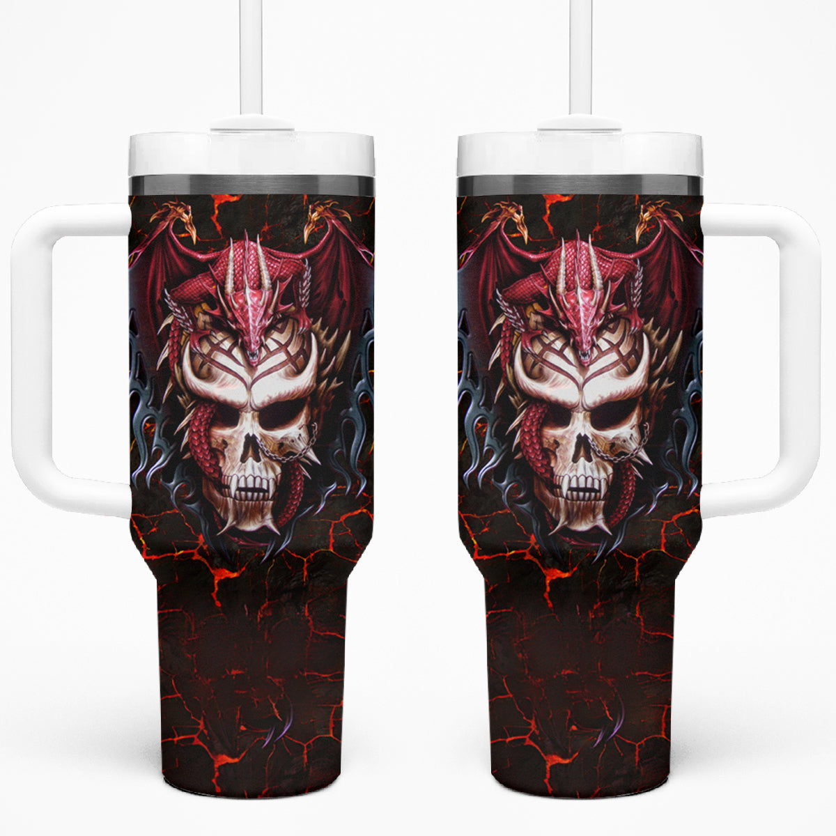 Infernal Draconic Skull Tumbler With Handle Embracing the Fiery Soul - Wonder Print Shop