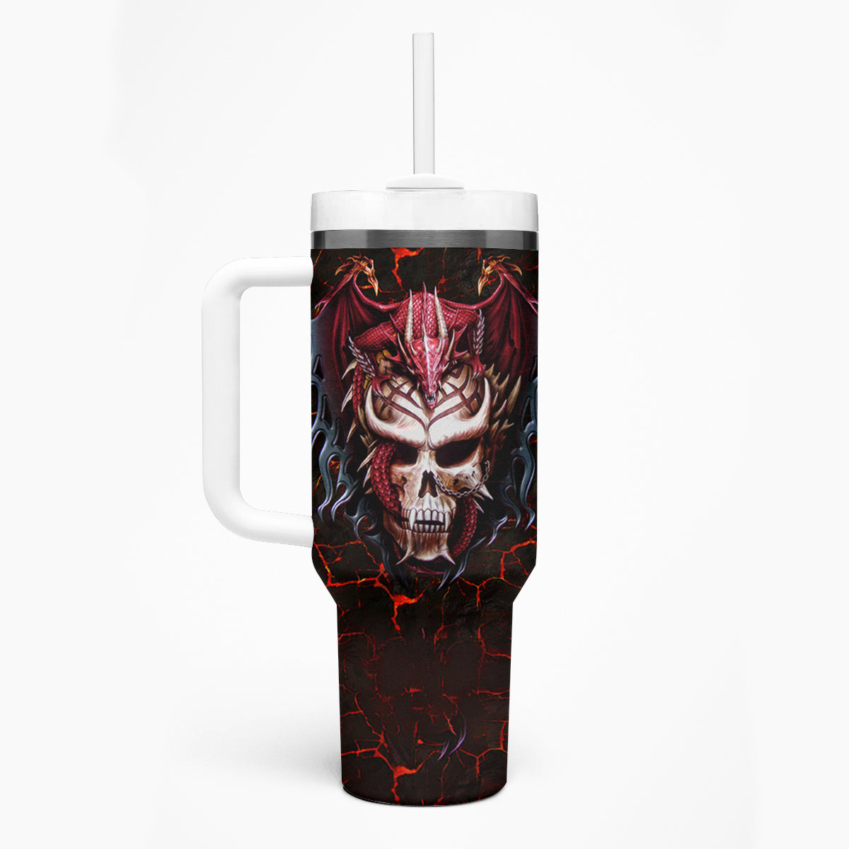 Infernal Draconic Skull Tumbler With Handle Embracing the Fiery Soul - Wonder Print Shop