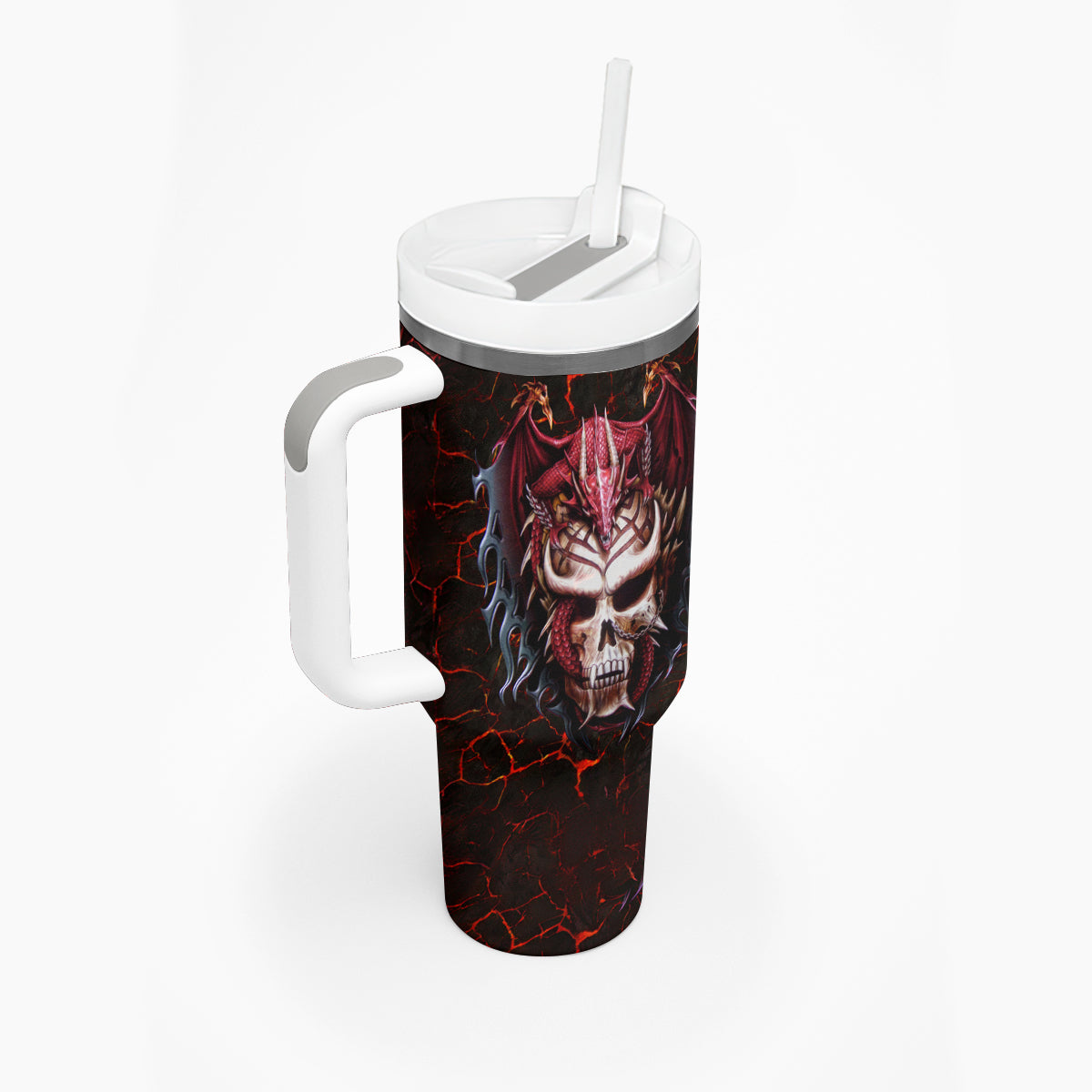 Infernal Draconic Skull Tumbler With Handle Embracing the Fiery Soul - Wonder Print Shop