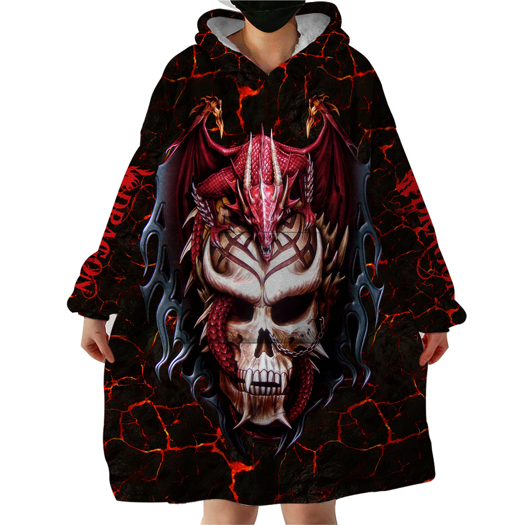 Infernal Draconic Skull Wearable Blanket Hoodie Embracing the Fiery Soul - Wonder Print Shop