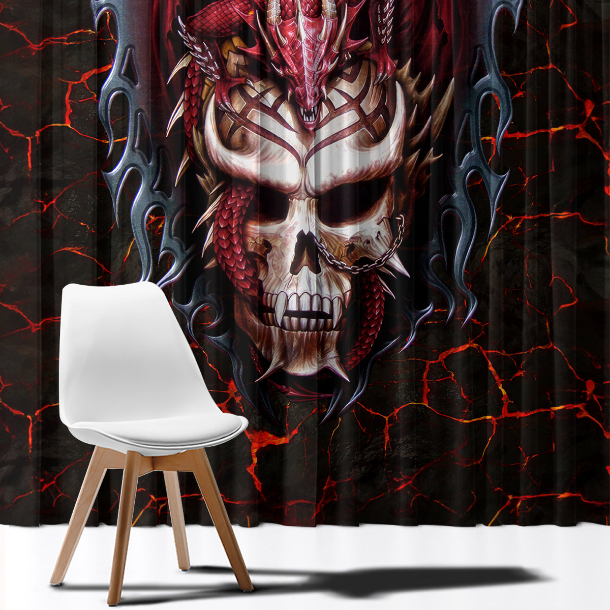 Infernal Draconic Skull Window Curtain Embracing the Fiery Soul - Wonder Print Shop