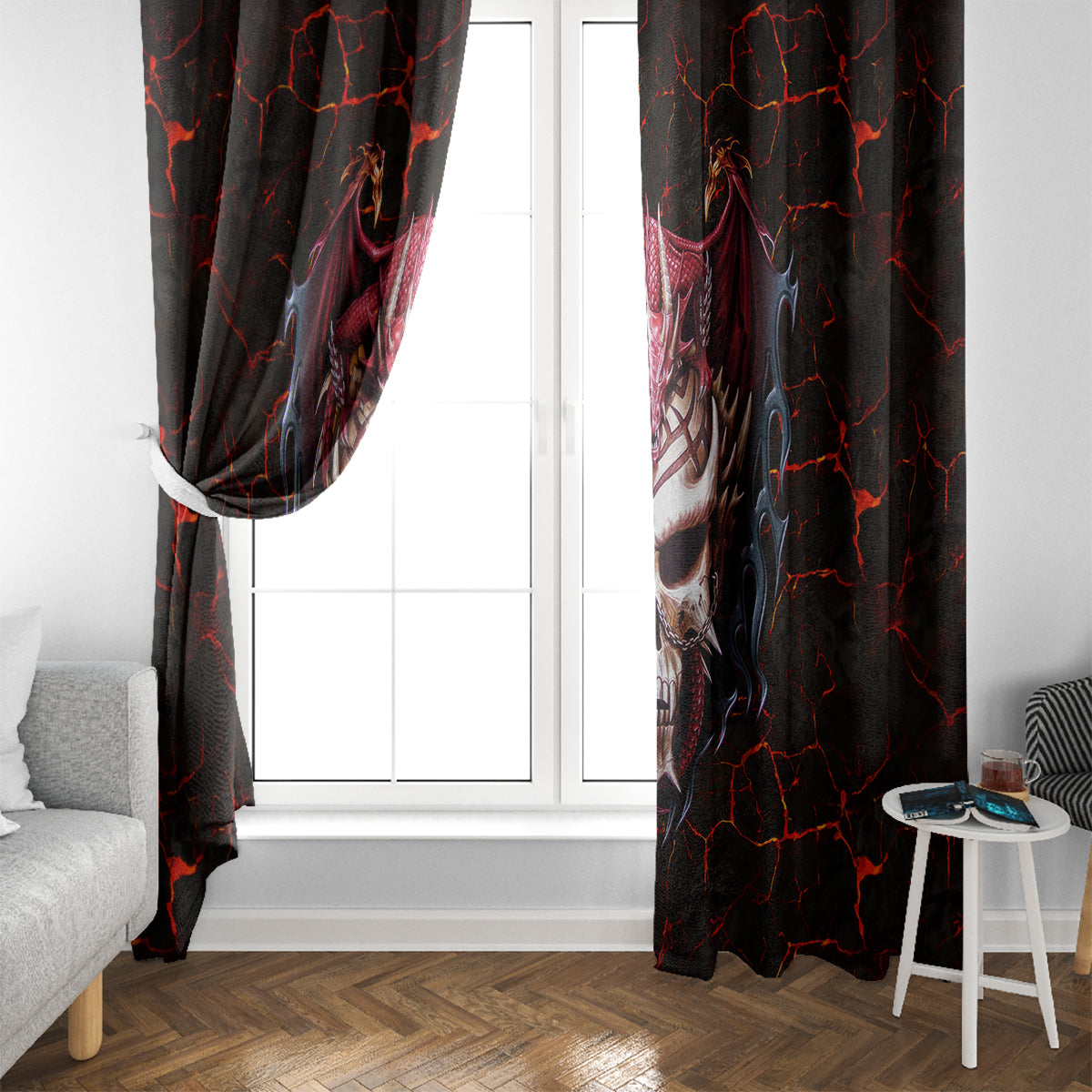 Infernal Draconic Skull Window Curtain Embracing the Fiery Soul - Wonder Print Shop